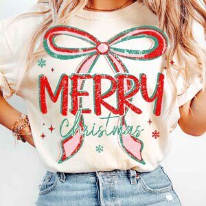 Coquette Merry Christmas Retro Comfort Colors Shirt Bright Holiday Tee 05